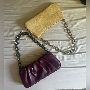 ! PAIR ! New Day shoulder bag chunky chain deep red pleat / yellow snake skin